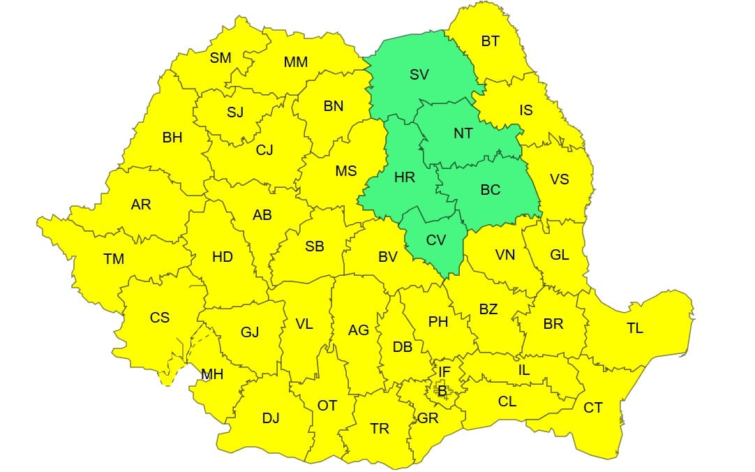 harta ANM cod galben meteo canicula Romania 25 iunie 2026 harta ANM cod galben meteo canicula Romania 25 iunie 2026