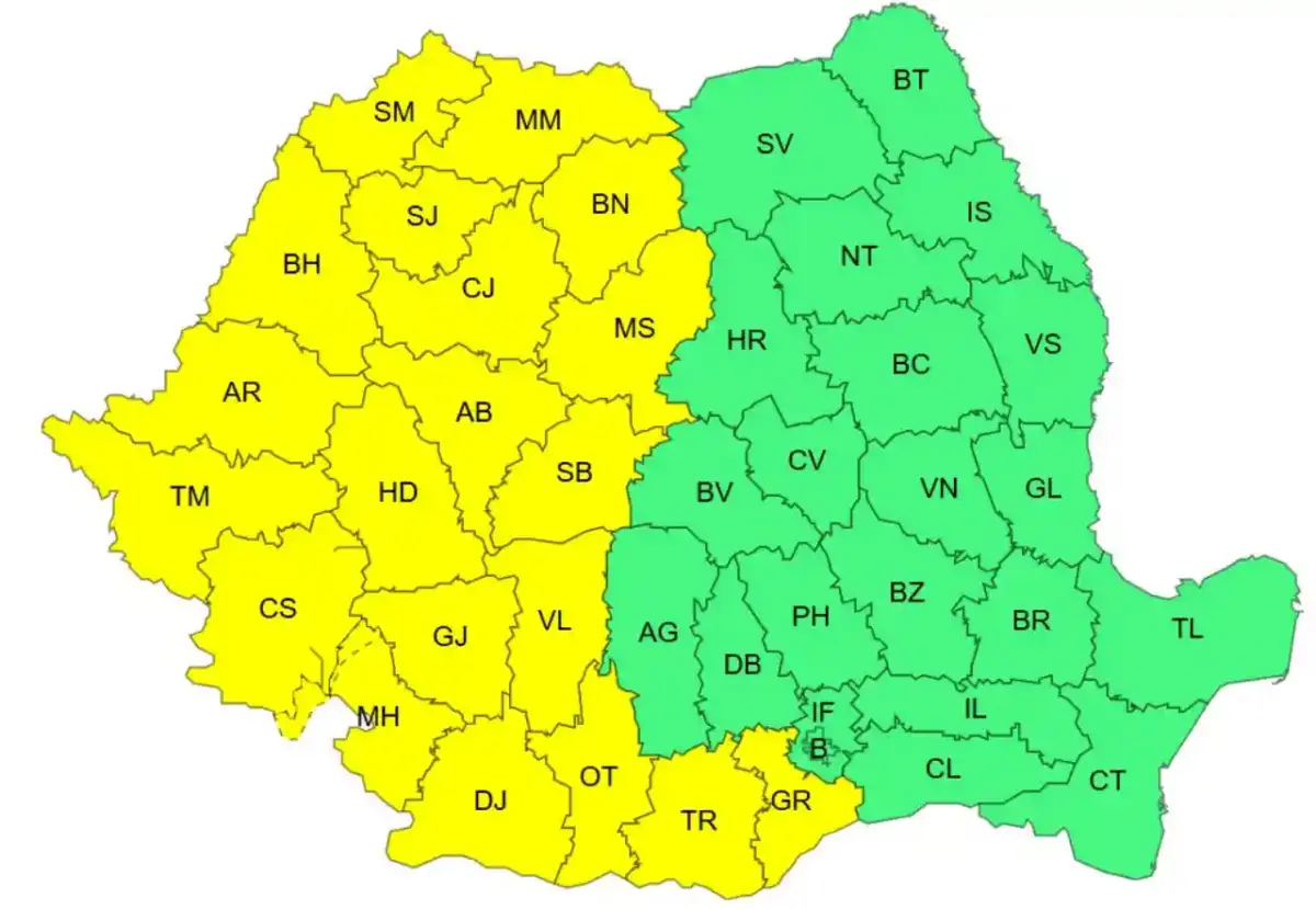 harta ANM cod galben meteo canicula estul Romaniei 21 iunie 2026 harta ANM cod galben meteo canicula estul Romaniei 21 iunie 2026