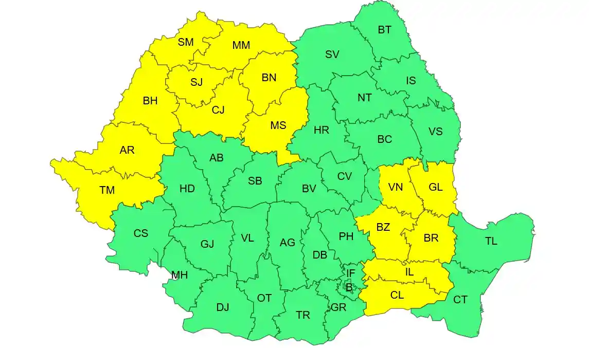 harta ANM meteo cu coduri galbene canicula furtuni ploi torentiale 23 iunie 2026 harta ANM meteo cu coduri galbene canicula furtuni ploi torentiale 23 iunie 2026