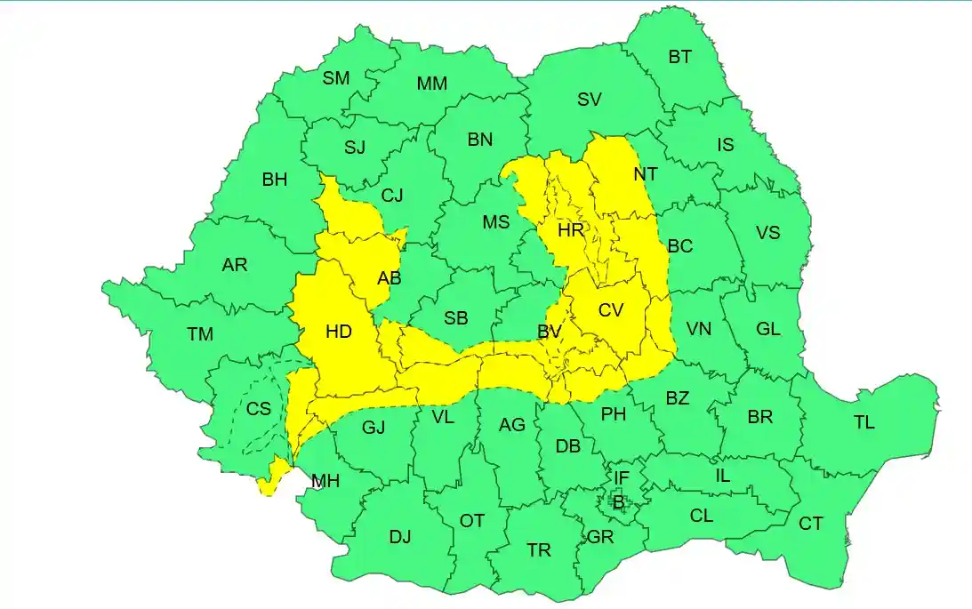 harta ANM meteo cu coduri galbene canicula furtuni ploi torentiale 23 iunie centru harta ANM meteo cu coduri galbene canicula furtuni ploi torentiale 23 iunie centru