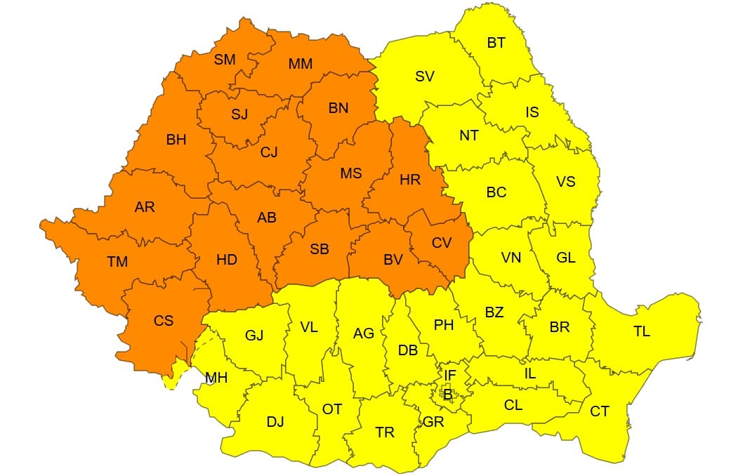 harta anm coduri galbene si portocalii de canicula si vreme cu temperaturi extreme pe 27 iunie 2026 harta anm coduri galbene si portocalii de canicula si vreme cu temperaturi extreme pe 27 iunie 2026