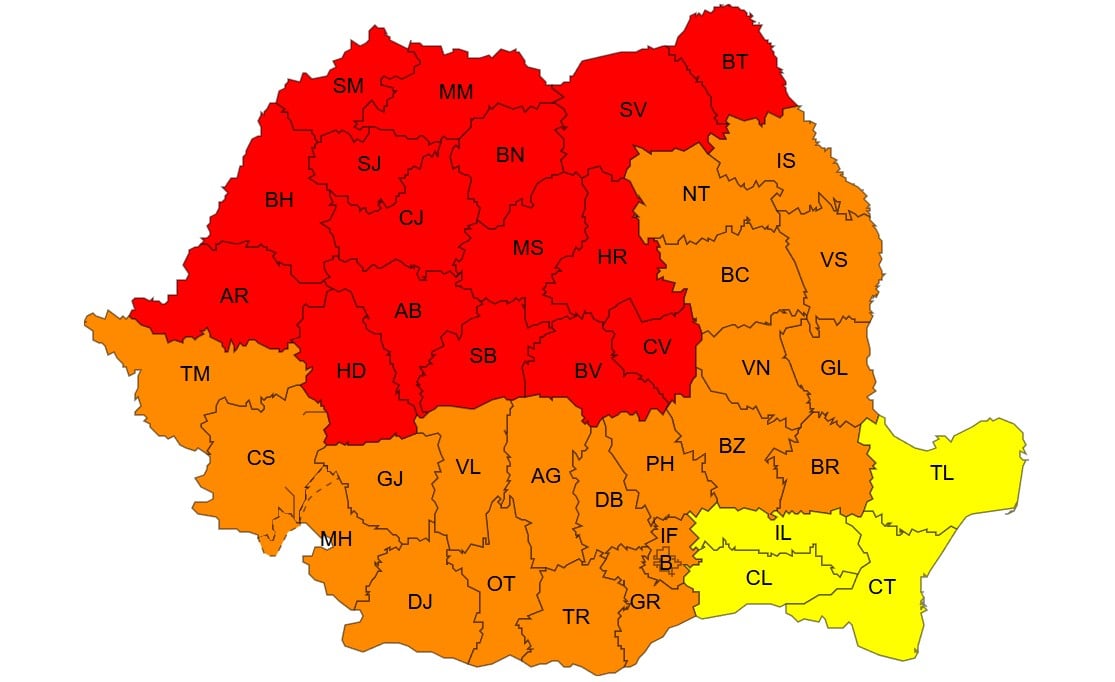 harta anm coduri rosii, galbene si portocalii de canicula si vreme cu temperaturi extreme pe 27 iunie 2026 harta anm coduri rosii, galbene si portocalii de canicula si vreme cu temperaturi extreme pe 27 iunie 2026