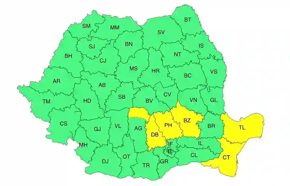 harta meteo ANM cu vant puternic in Romania pe 8 iunie 2026 harta meteo ANM cu vant puternic in Romania pe 8 iunie 2026