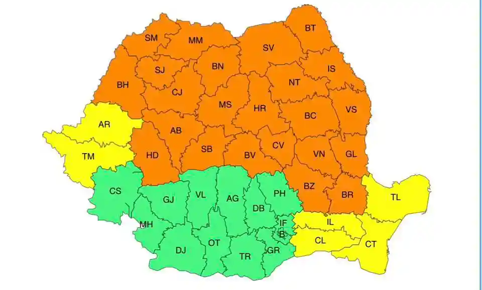 harta meteo cod portocaliu ANM de canicula in Romania pe 29 iunie 2026 harta meteo cod portocaliu ANM de canicula in Romania pe 29 iunie 2026