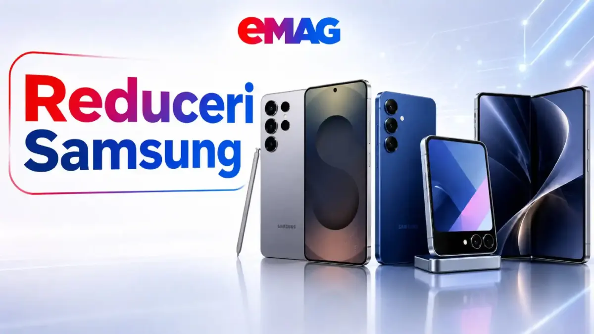 2.319 LEI Pret cu Reducere la eMAG pentru Samsung GALAXY S26, S25, S24, A56, Z Fold 7 | iDevice.ro 2.319 LEI Pret cu Reducere la eMAG pentru Samsung GALAXY S26, S25, S24, A56, Z Fold 7