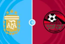 ARGENTINA – EGIPT LIVE ANTENA 1 cu Lionel Messi si Mohamed Salah la Cupa Mondiala FIFA 2026 Split banner showing Argentina crest on blue left and Egypt Football Association badge on maroon right with a central divider.