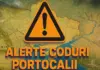 Codurile PORTOCALII Meteo ANM Nowcasting de Ploi Torentiale, Grindina si Vreme Rea in Romania pe 13 Iulie 2026 Orange warning triangle centered over a map background with Romanian text about orange code alerts.