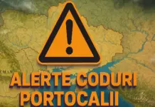 Codurile PORTOCALII Meteo ANM Nowcasting de Ploi Torentiale, Grindina si Vreme Rea in Romania pe 13 Iulie 2026 Orange warning triangle centered over a map background with Romanian text about orange code alerts.