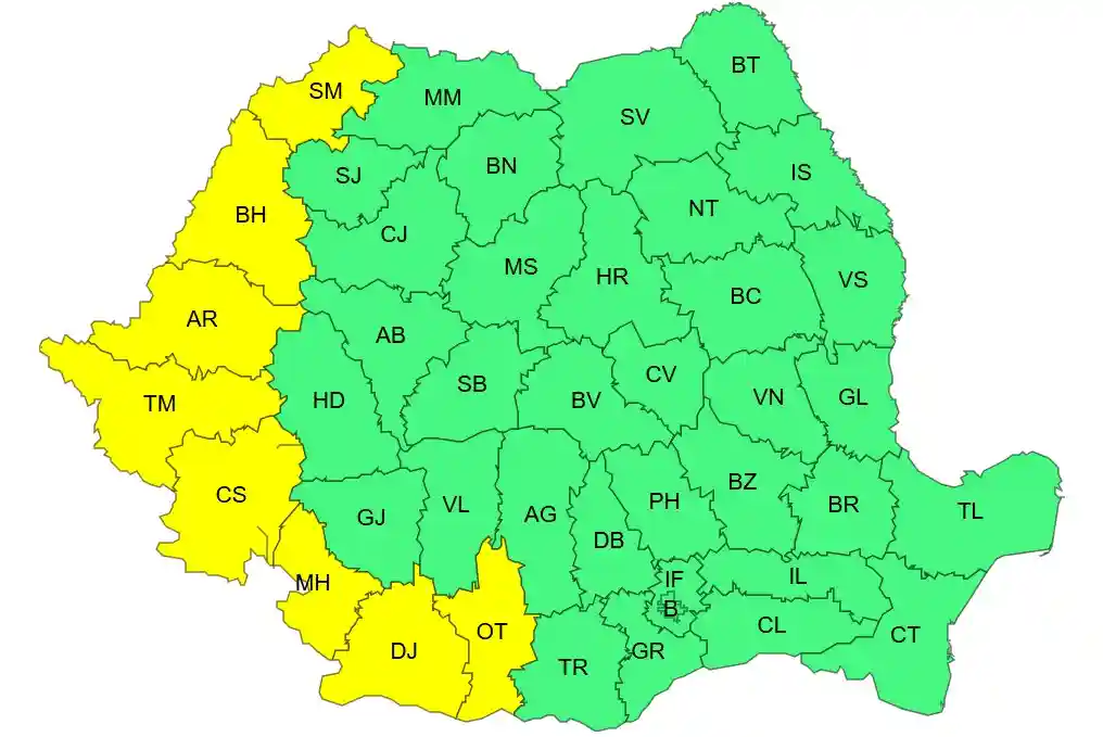 Harta ANM cu avertizarea cod galben de caniculă în România | iDevice.ro Harta ANM cu avertizarea cod galben de caniculă în România