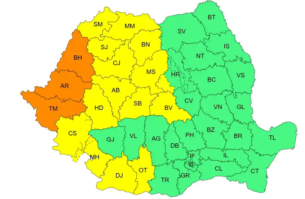 Harta ANM cu avertizarea cod portocaliu de caniculă în vestul României | iDevice.ro Harta ANM cu avertizarea cod portocaliu de caniculă în vestul României
