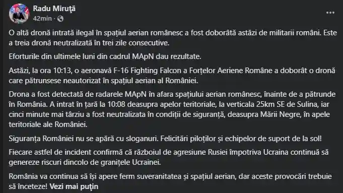 dronă rusească interceptată România ministrul apărării | iDevice.ro dronă rusească interceptată România ministrul apărării