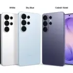 emag extra reducere Samsung GALAXY S26 | iDevice.ro Five smartphones in Black, White, Sky Blue, and Cobalt Violet arranged side by side, showing back camera modules; a stylus lies to the right.