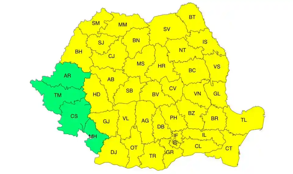harta ANM cu un cod galben de ploi torentiale si vant puternic pentru aproape toata Romania | iDevice.ro harta ANM cu un cod galben de ploi torentiale si vant puternic pentru aproape toata Romania