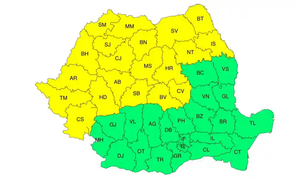 harta ANM cu un cod galben de ploi torentiale si vant puternic pentru vestul, centrul si nordul Romaniei | iDevice.ro harta ANM cu un cod galben de ploi torentiale si vant puternic pentru vestul, centrul si nordul Romaniei