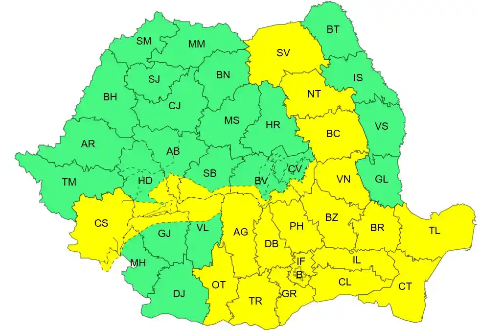 harta ANM pentru atentionarea cod galben de ploi torentiale si vant puternic in Romania pe 11 iulie 2026 | iDevice.ro harta ANM pentru atentionarea cod galben de ploi torentiale si vant puternic in Romania pe 11 iulie 2026