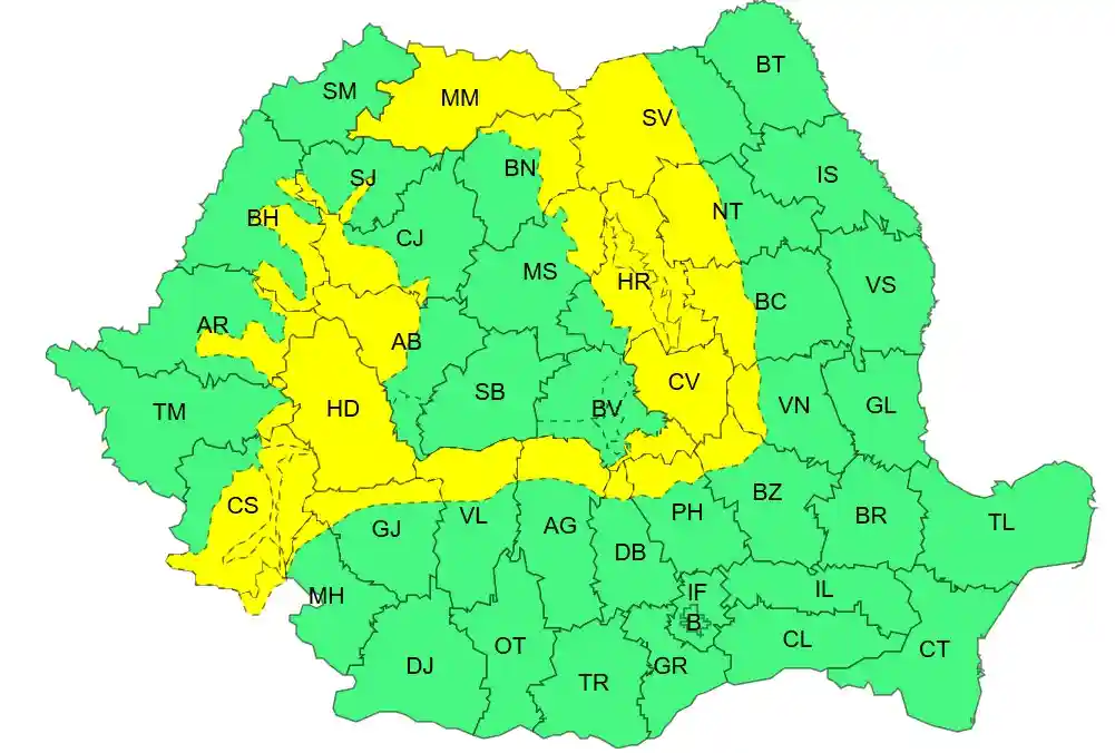 harta anm cod galben ploi torentiale si vant puternic cu vreme rea in Romania pe 14 iulie 2026 | iDevice.ro harta anm cod galben ploi torentiale si vant puternic cu vreme rea in Romania pe 14 iulie 2026