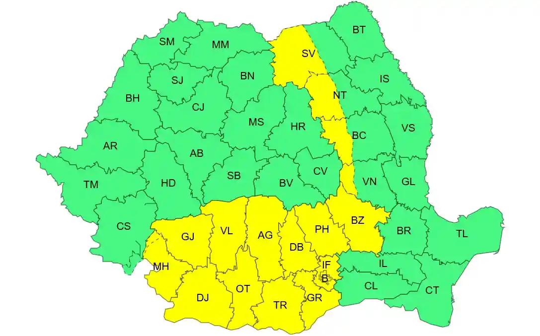 harta anm coduri meteo galbene ploi torentiale si vant puternic ANM in Romania pentru 18 iulie 2026 | iDevice.ro harta anm coduri meteo galbene ploi torentiale si vant puternic ANM in Romania pentru 18 iulie 2026