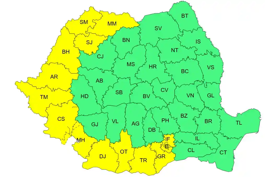 harta anm coduri meteo galbene ploi torentiale si vant puternic in Romania pe 18 iulie 2026 | iDevice.ro harta anm coduri meteo galbene ploi torentiale si vant puternic in Romania pe 18 iulie 2026