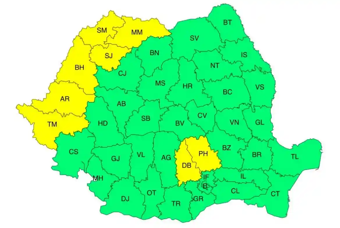 harta meteo ANM cu avertizarea cod galben de ploi si grindina in Romania pe 23 iulie 2026 | iDevice.ro harta meteo ANM cu avertizarea cod galben de ploi si grindina in Romania pe 23 iulie 2026