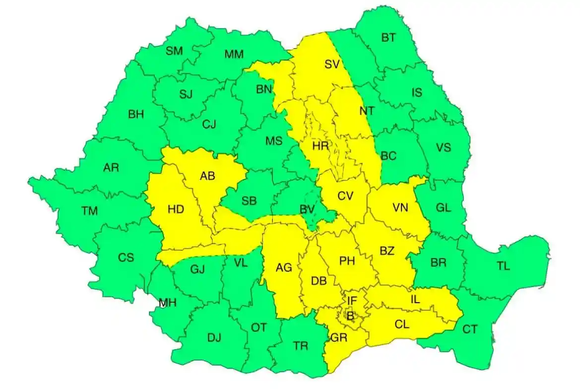 harta meteo ANM cu avertizarea cod galben de ploi, vant puternic si grindina in Romania pe 23 iulie 2026 | iDevice.ro harta meteo ANM cu avertizarea cod galben de ploi, vant puternic si grindina in Romania pe 23 iulie 2026
