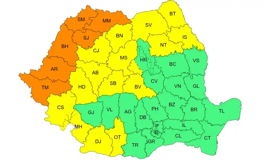 harta meteo ANM pentru avertizarea cod portocaliu de caniculă vestul României din 31 iulie 2026 | iDevice.ro harta meteo ANM pentru avertizarea cod portocaliu de caniculă vestul României din 31 iulie 2026
