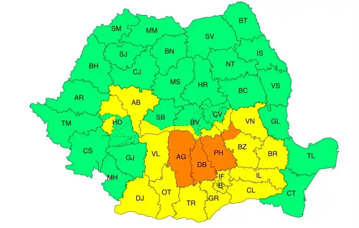 harta meteo cod portocaliu ANM de ploi torentiale si vant puternic in Romania pe 21 iulie 2026 | iDevice.ro harta meteo cod portocaliu ANM de ploi torentiale si vant puternic in Romania pe 21 iulie 2026