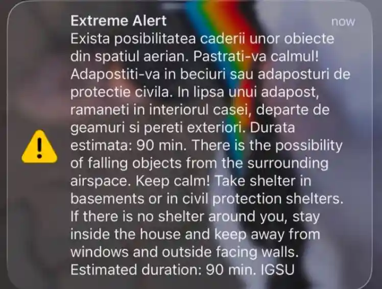 mesaj ro-alert din cauza dronei doborâte de avionul F-16 | iDevice.ro mesaj ro-alert din cauza dronei doborâte de avionul F-16