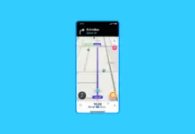 Waze are 5 Noutati Lansate Oficial de Google pentru Milioane de Soferi Smartphone showing a GPS navigation app with a purple route line and turn instructions at the top indicating 0.4 miles on Grove St, overlaid on a map of streets.