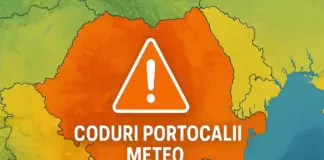 Colorful weather map with an orange danger area and a white exclamation-triangle alert icon over it, with 'METEO' text partially visible, indicating a meteorological warning.