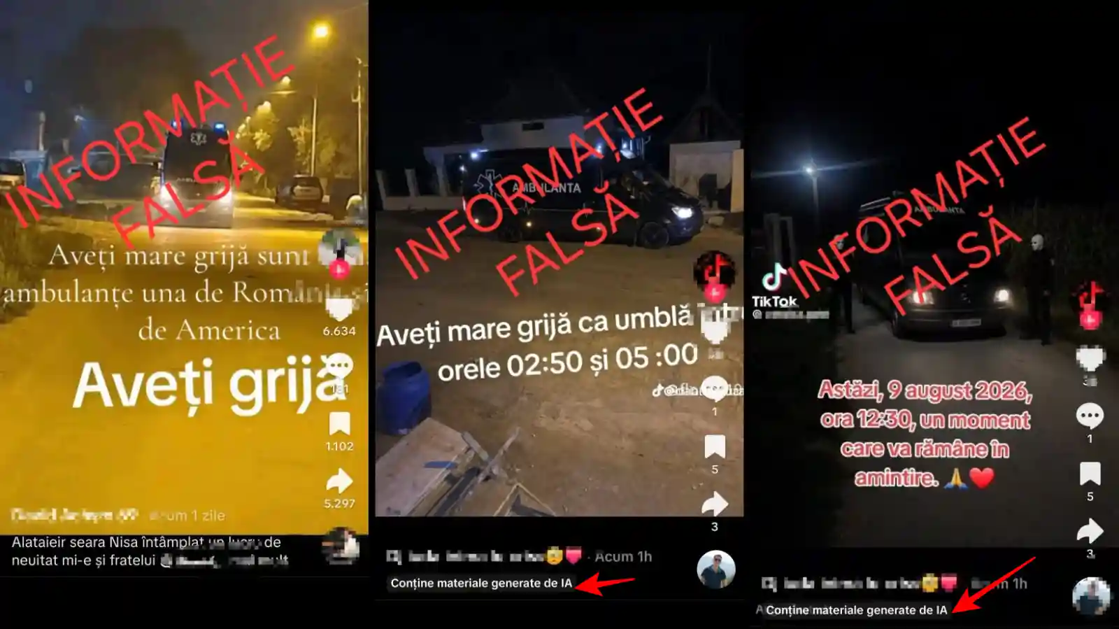 ambulanta care fura copii | iDevice.ro Postari de pe retelele de socializare care vorbeste despre ambulantele care fura copii, dar marcate clar ca fiind continut fals, generat cu AI. FOTO: Politia Romana.