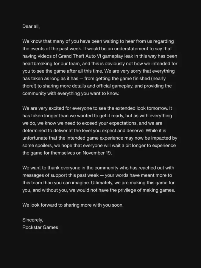 gta 6 scrisoare scuze rockstar