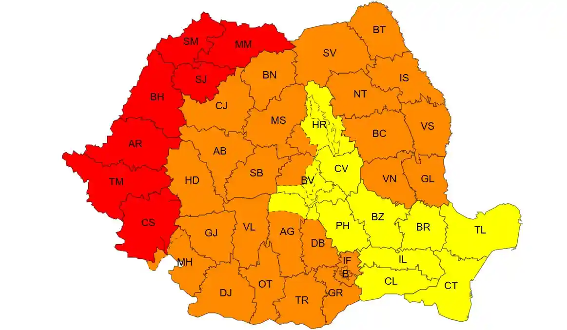 harta ANM a codurilor rosii si portocalii de canicula pentru Romania pe 5 august 2026 | iDevice.ro harta ANM a codurilor rosii si portocalii de canicula pentru Romania pe 5 august 2026