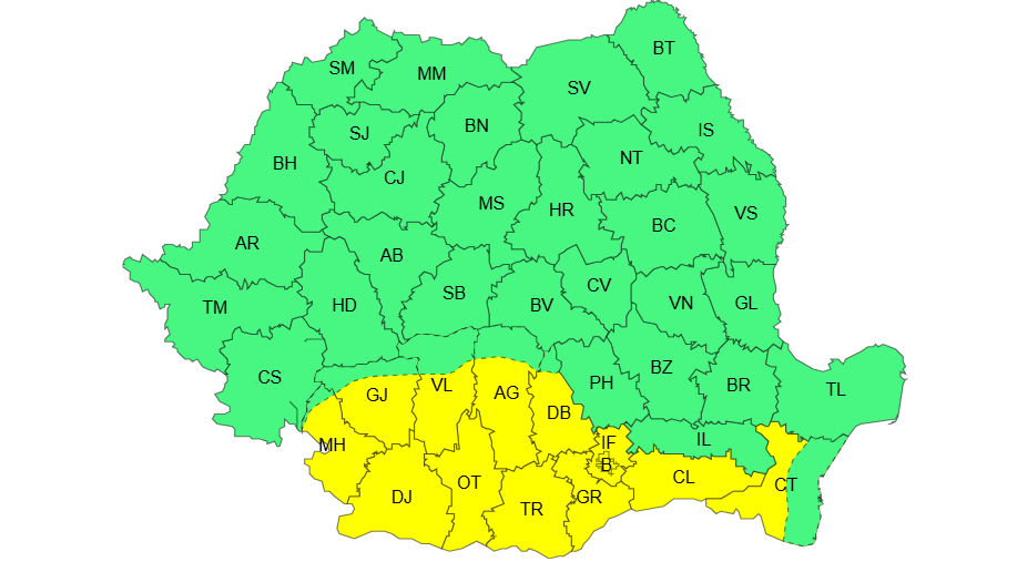 harta meteo anm cod galben canicula 23 august harta meteo anm cod galben canicula 23 august