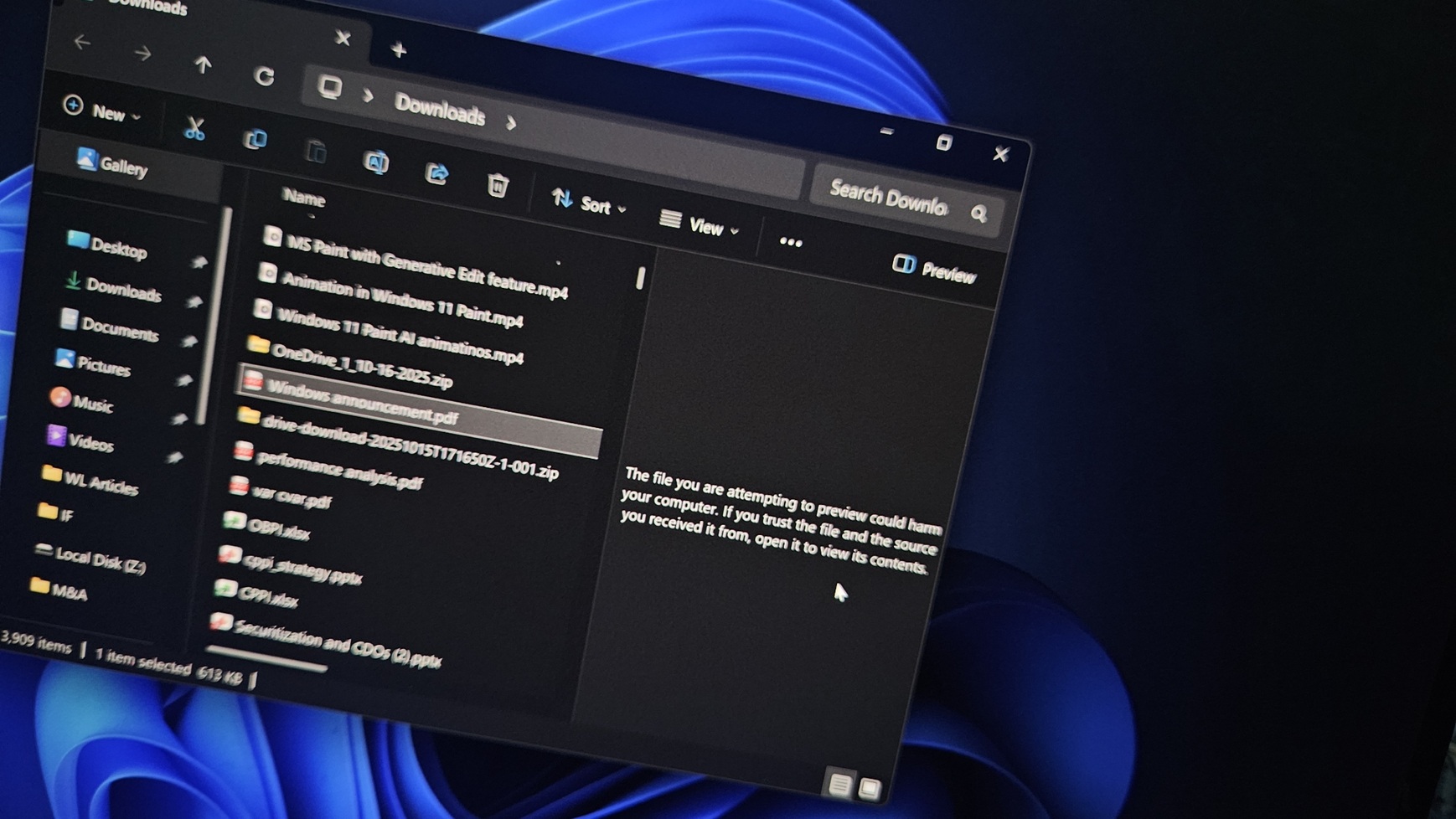 Previzualizare blocată în File Explorer din Windows 11