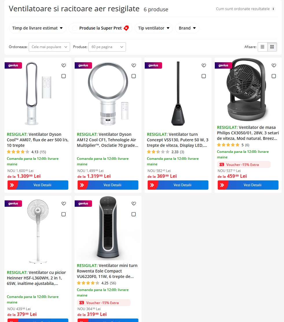 resigilate emag oferte ventilatoare | iDevice.ro Grilă de produse resigilate: ventilatoare și răcitoare de aer în Gallery, cu prețuri și buton Vezi Detalii.
