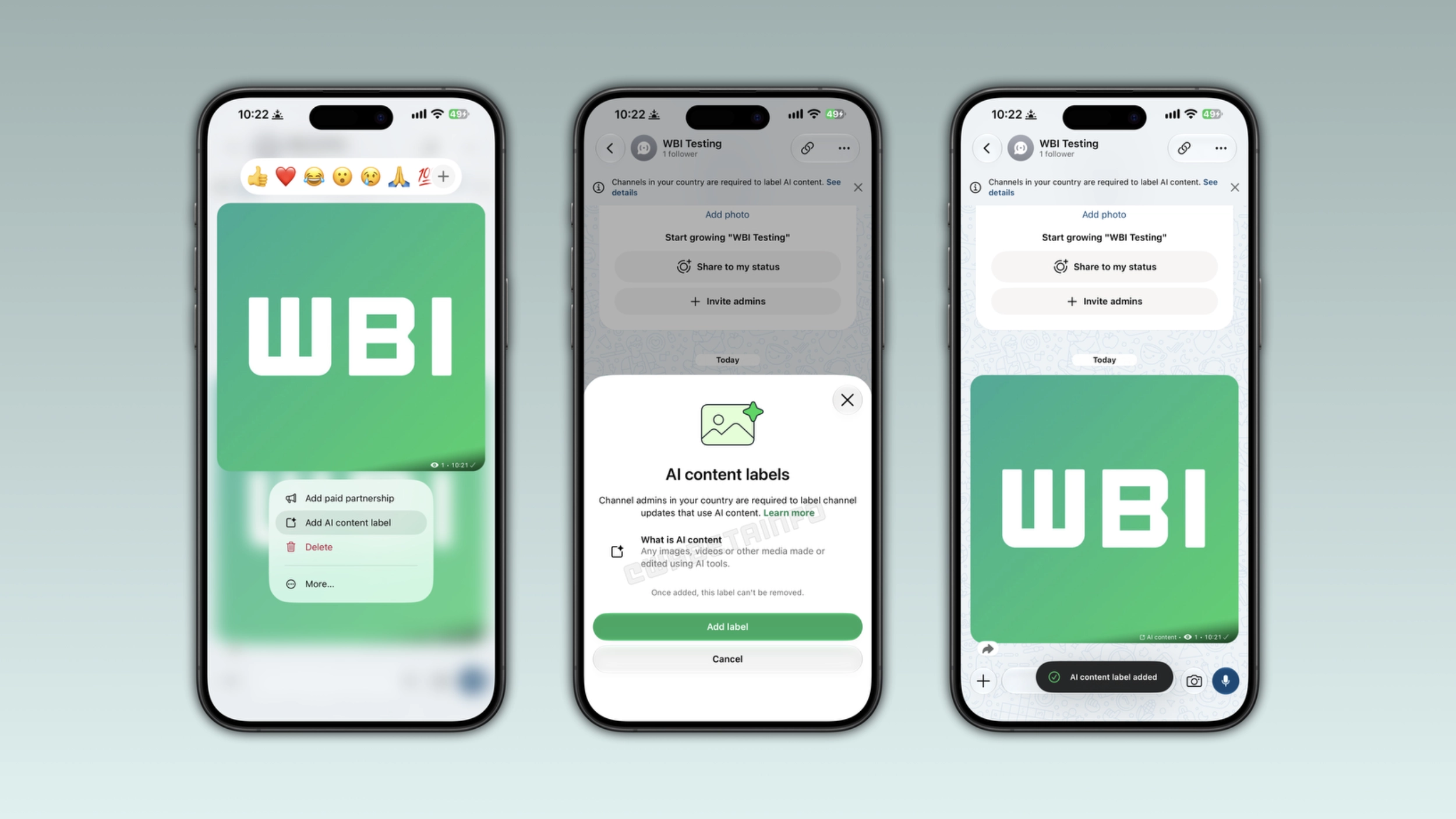 Etichetă conținut AI pentru actualizările din canalele WhatsApp pe iOS