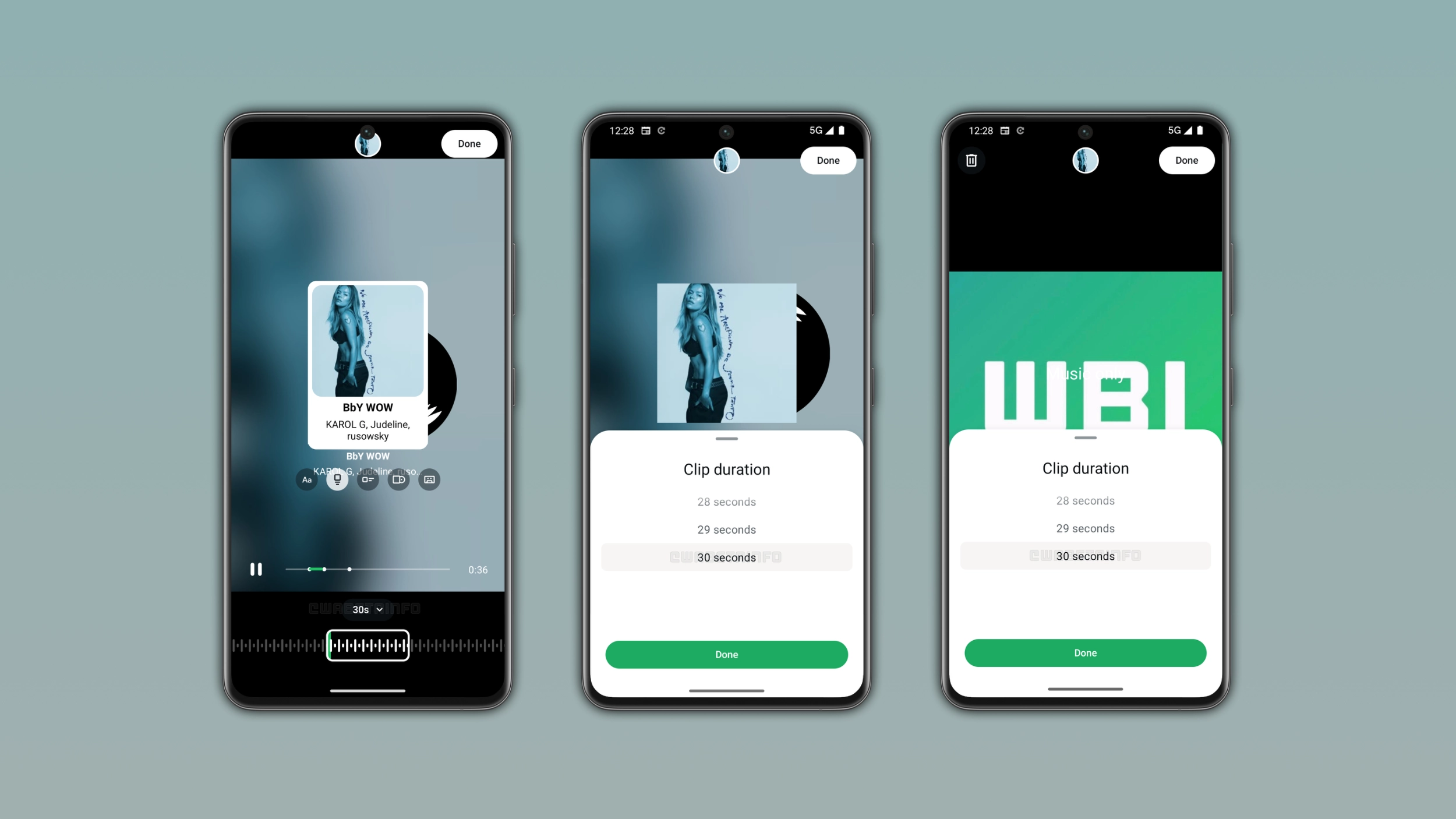 Selectorul duratei muzicii pentru statusuri în WhatsApp pentru Android