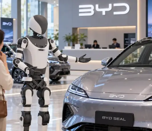 Robot Presents BYD SEAL in Showroom