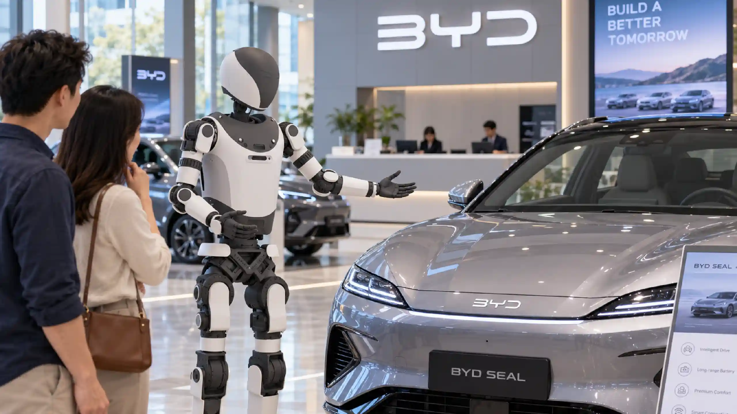 Robot Presents BYD SEAL in Showroom Robot Presents BYD SEAL in Showroom