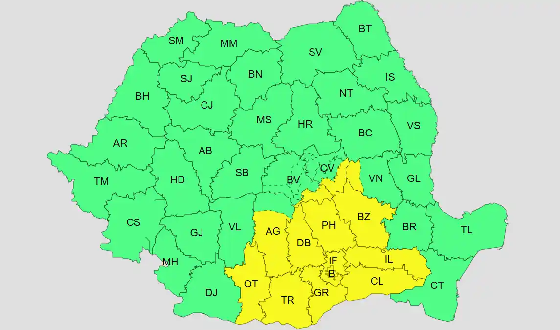 Ploi în roate regiunile României și descărcări electrice pe arii restrânse harta ANM coduri galbene ploi vânt 11 octombrie 2026