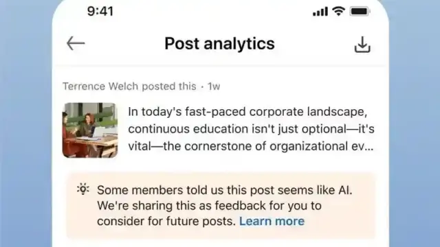 Mesajul de atentionare pentru postari AI Slop din Linkedin. FOTO: Linkdin.